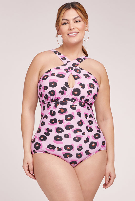 Kylie High Neck One Piece Swimsuit - Pink